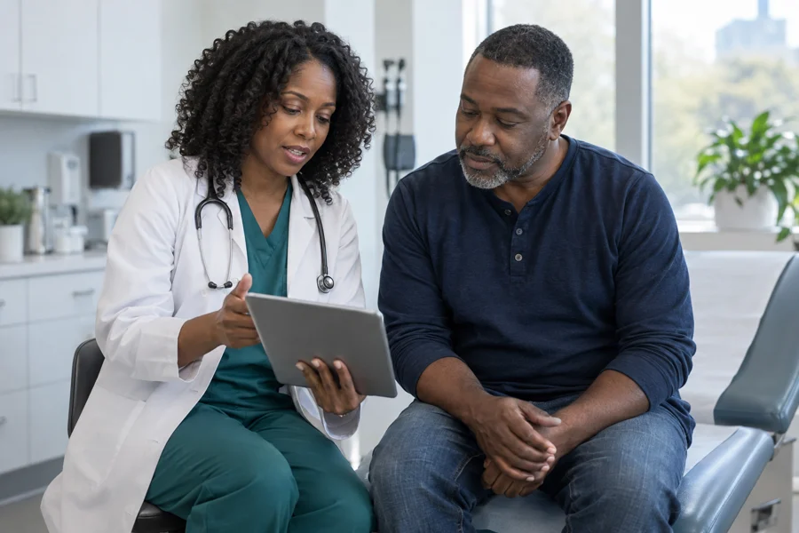 Clinician discussing lab information with a client