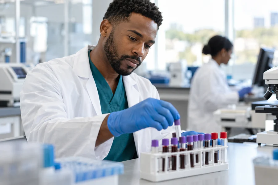 Laboratory professional working with sample tubes